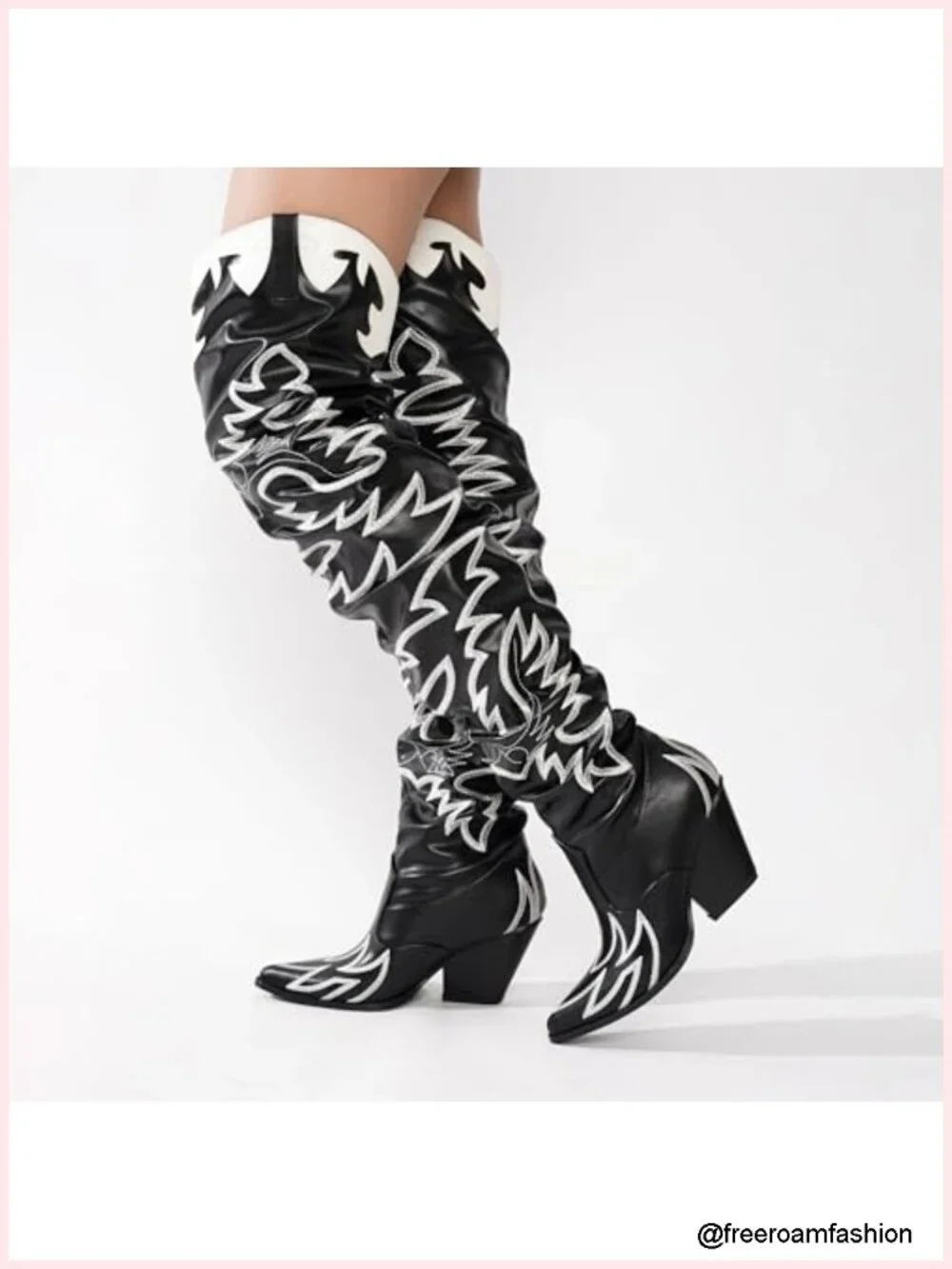 Women's Western Thigh High Over The Knee Cowgirl Boots Chunky Block Heel Faux